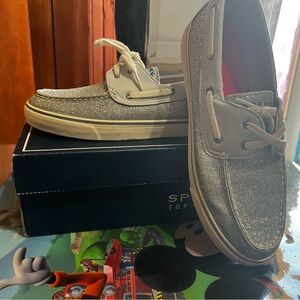 Sperry Silver Glitter Boat Shoes